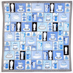 mouchoir femme 100% coton 45cm pause-café bleu