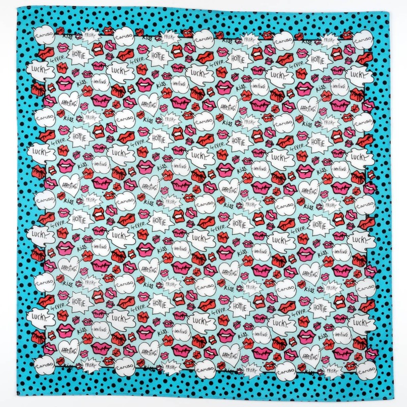 mouchoir kiss turquoise femme 100% coton 45cm