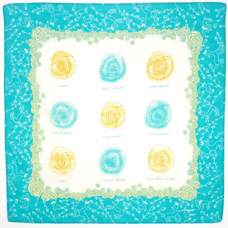 mouchoir amore turquoise femme 100% coton 45cm