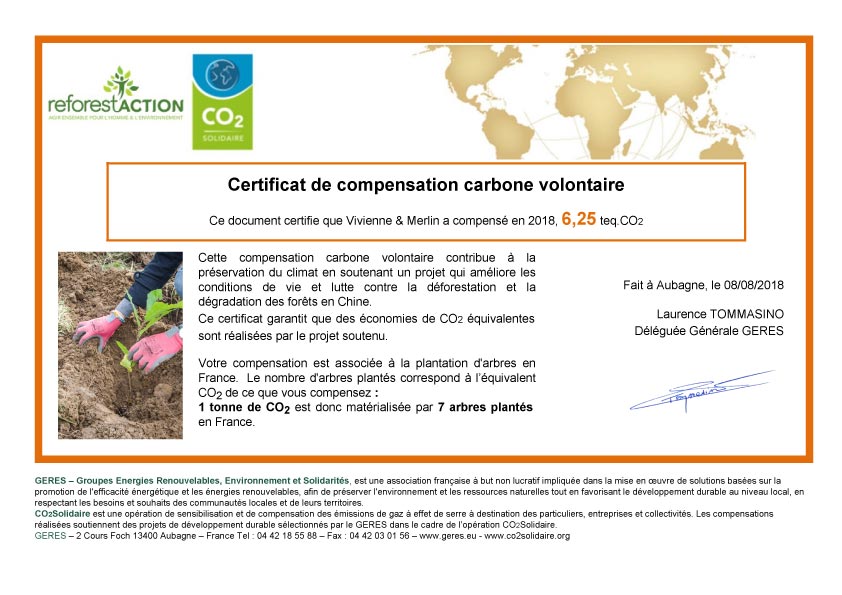 Certificat de compensation carbone volontaire